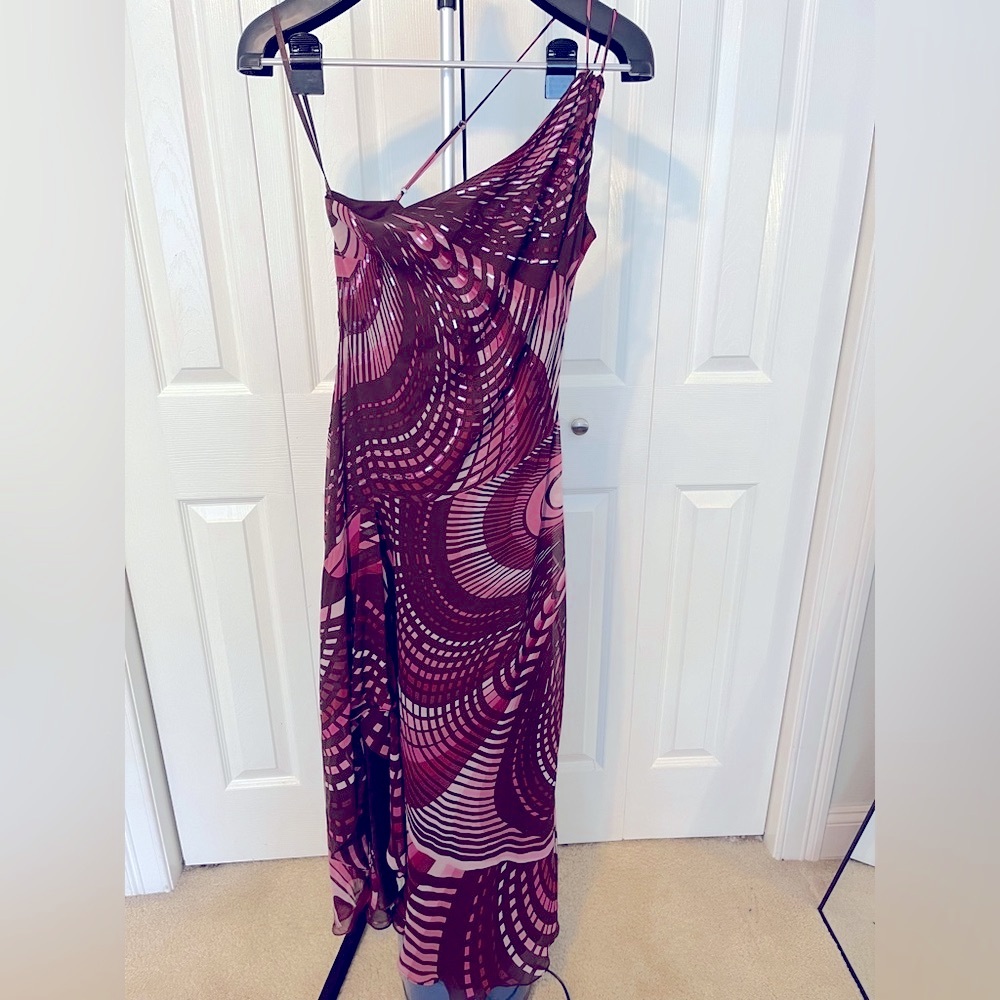 BCBGMaxAzria One Shoulder Pink and Brown Dress